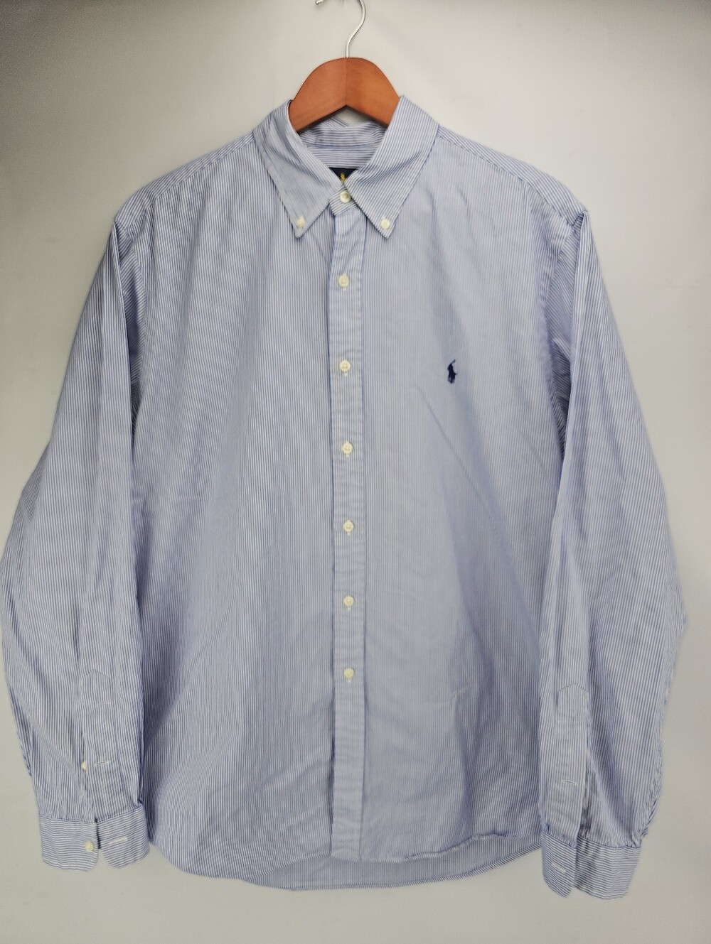 Ralph Lauren Cotton Poplin Classic Fit Button Down Shirt Blue White Stripe XL